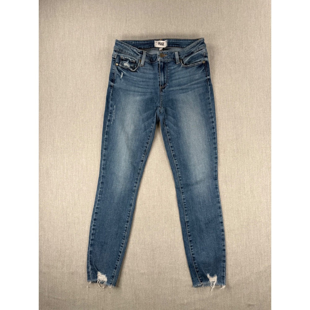 Paige Verdugo Ankle Distressed Skinny Jeans Medium Wash Raw Hem Size 28 29